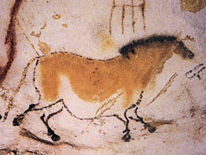 Cave painting of a dun horse at Lascaux, France